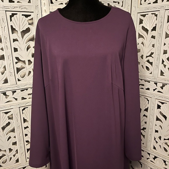 HARVE BENARD VINTAGE PERFECT PLUM PURPLE ZIP UP LONG SLEEVE PLUS MIDI DRESS - Picture 2 of 10